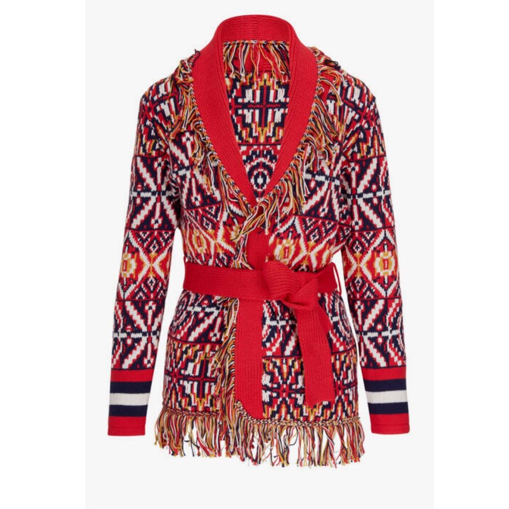 Mother Red Southwestern The Belted Short Cardigan Sweater in Bass Culture XS